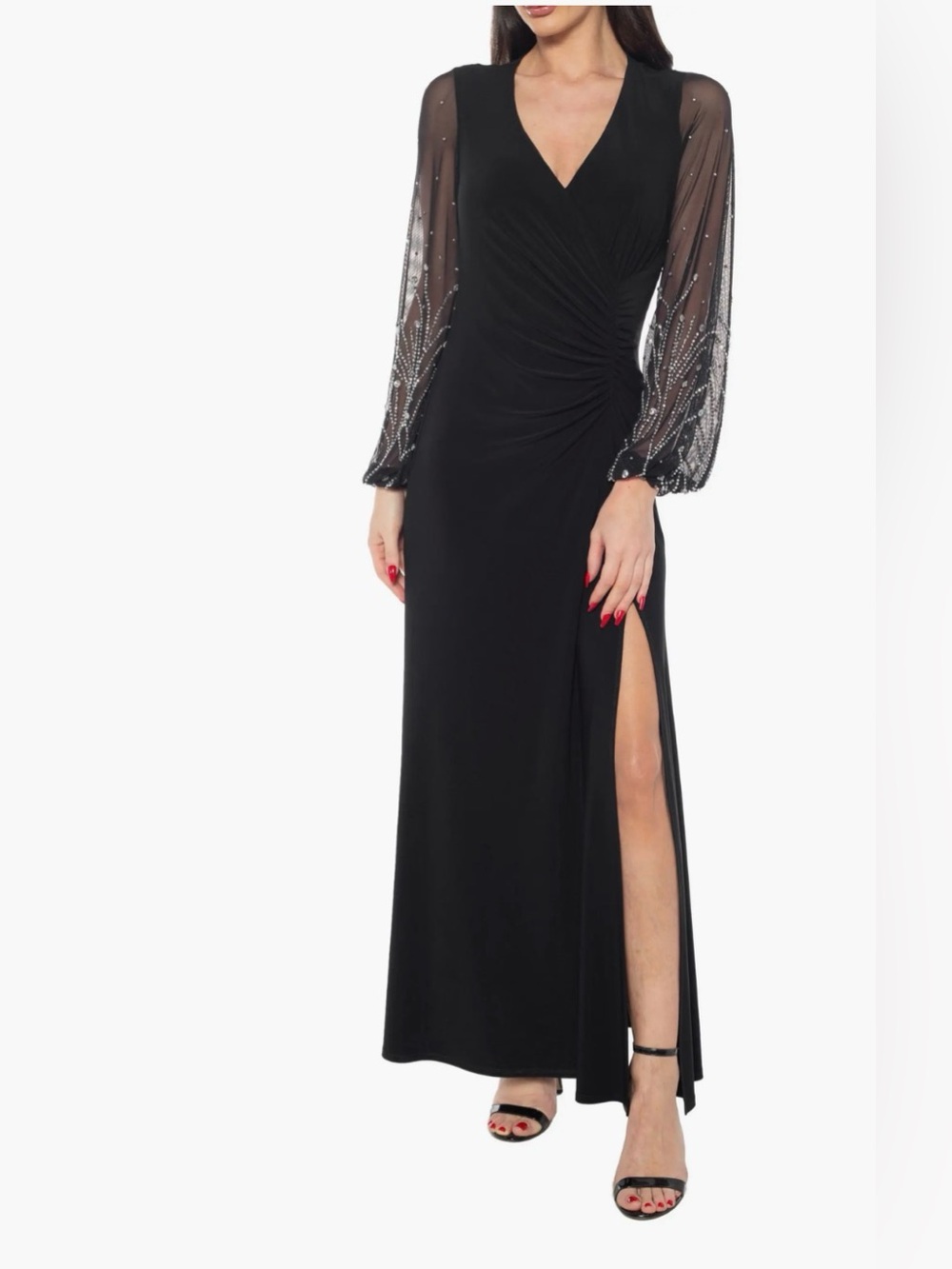 Marina Beaded Long Sleeve Jersey Black Gown Size:XL